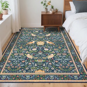 Modern Washable Area Rug, Soft Floral Floor Cover with Non Slip Backing, Low Pile Stain Resistant Foldable Carpet for Living Room - 1 of 4