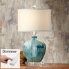 Possini Euro Design Mia Modern Coastal Table Lamp 25" High Blue Glazed Drip Ceramic with Table Top Dimmer Off White Fabric Oval Drum Shade for Bedroom - 2 of 4
