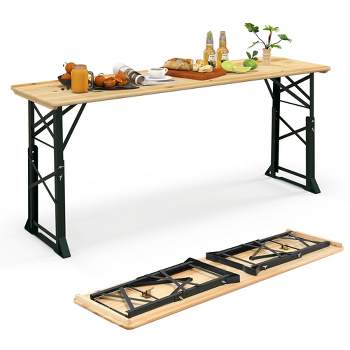 Costway 5.5 Ft Outdoor Folding Wood Picnic Table Height Adjustable Metal Frame