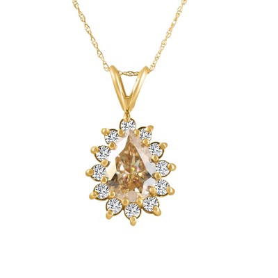 Pompeii3 2.90Ct Fancy Yellow Pear Moissanite & Diamond Pendant Necklace 14k Yellow Gold