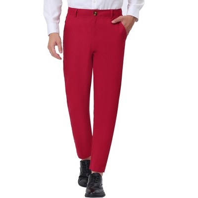 Lars Amadeus Men's Plaid Regular Fit Flat Front Classic Elastic Waist Suit Pants  Red 30 : Target