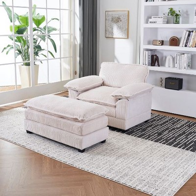 NicBex 56.33" Corduroy Single Sofa Chair with a Ottoman & 2 Toss Pillows, Deep Seat Couch for Living Room, Modular Sectional Sofa