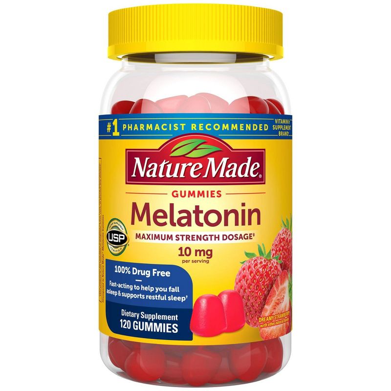 Nature Made Melatonin Maximum Strength 100% Drug Free Sleep Aid for Adults 10mg per serving Gummies, 3 of 9