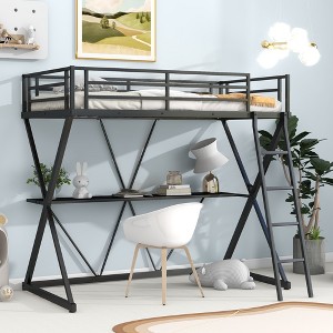 Whisen X-Shaped Twin Size Loft Bed with Desk, Ladder and Full-Length Guardrails - 1 of 4