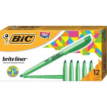 BIC Brite Liner Pocket Style Highlighter, Chisel Tip, Green, Pack of 12