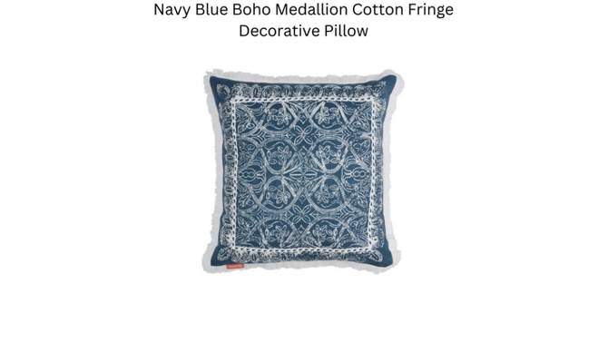 VCNY 20&#34;x20&#34; Oversize Boho Medallion Cotton Fringe Square Throw Pillow Navy Blue, 2 of 6, play video