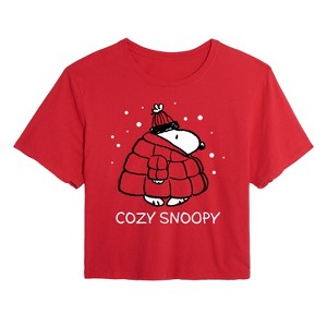 Women's - Peanuts - Cozy Snoopy Cropped Graphic T-Shirt - 1 of 4