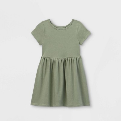 Toddler Girls' Solid Knit Short Sleeve Dress - Cat & Jack™ Olive Green 12M