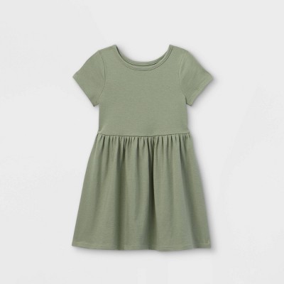 Toddler Girl Solid Color Belted Terrycloth Short-sleeve Dress