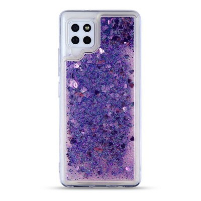 MyBat Quicksand Glitter Hybrid Protector Cover Case Compatible With Samsung Galaxy A42 5G - Hearts Purple