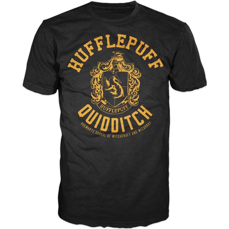 Harry Potter Hufflepuff House Quidditch Logo Mens Black Graphic Tee Shirt, 1 of 2