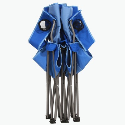 Gray Powder-Coated Steel Double Folding Camping Chair with Cup Holders