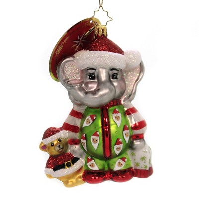 Christopher Radko 5.25" Sleep Tight Baby Elephant Ornament Onesie Santa Pjs  -  Tree Ornaments