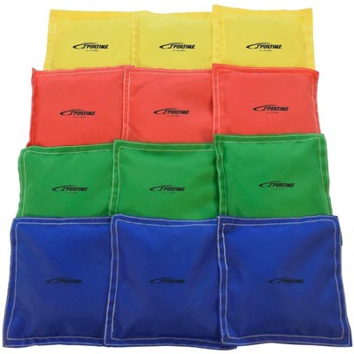 Sportime Nylon-Covered Bean Bags, 5 x 5 Inches, Assorted Colors, Pack of 12