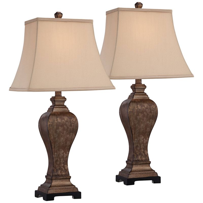 Regency Hill Edgar 29" Tall Urn Traditional Country Cottage Farmhouse Rustic End Table Lamps Set of 2 Brown Bronze Finish Living Room Bedroom Bedside, 1 of 9