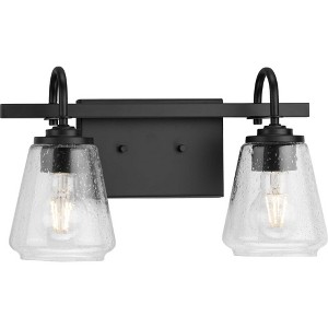Progress Lighting Martenne 2-Light Vanity Light, Matte Black, Seeded Glass, Damp Rated - Elegant, versatile fixture for modern farmhouse and urban - 1 of 3