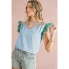 I AM A FASHION JUNKY Mist Blue Colorblock Ruffled Sleeve Frill V Neck Blouse - 3 of 4