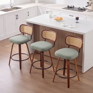 TUYOHW 25.6"H Swivel Bar Stools Rattan Back,Set of 2/3,PU Leather/Linen Counter Height Stools,Mid-Century Modern Bar Chairs,350lbs Capacity - 1 of 4