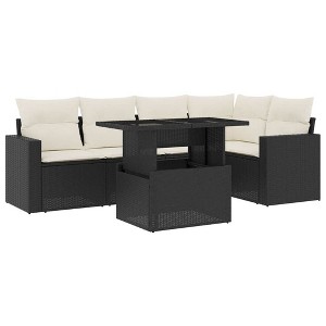 vidaXL 6 Piece Patio Sofa Set with Cushions Black and Cream Poly Rattan - Without Storage - 1 of 4