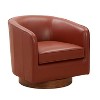 CAVINAS Leather Barrel Swivel Chair with Curved Backrest and Wood Base,Upholstered Swivel Living Room Chairs,Reading Chairs for Living Room - 2 of 4