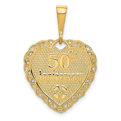 Black Bow Jewelry 14k Yellow Gold 50th Anniversary Scalloped Heart Pendant, 20mm