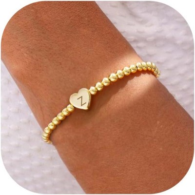 Beaded Bracelets for Women Dainty Heart Initial Bracelet Letter A-Z Charm Bracelet for Women Stretch