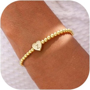 Beaded Bracelets for Women Dainty Heart Initial Bracelet Letter A-Z Charm Bracelet for Women Stretch - 1 of 4