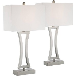 360 Lighting Roxie 31" Tall Large Modern End Table Lamps Set of 2 WiFi Smart Socket Sculptural Brushed Nickel Finish Metal Living Room Bedroom - 1 of 4