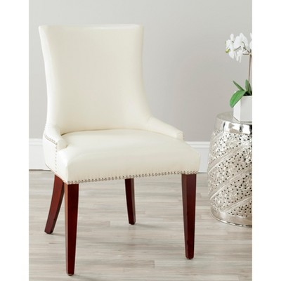 Elegant Cream Leather Upholstered Parsons Side Chair with Birch Wood Legs