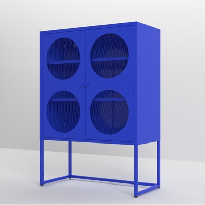 GlasFlength Decorative Storage Cabinets Modern Sideboard Cabinet with Doors and Shelves, for Living Room, Dining Room, Blue, 33.5"*15.7"*47.2"