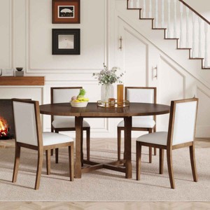 5 PCS Dining Set with Extendable Table, Farmhouse Style Dining Table with Removable Leaf, Wood Frame Chair with Polyester Cushion-Coolbibila - 1 of 4