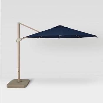 11' Round Offset Solar Outdoor Patio Market Umbrella with Light Wood Pole - Threshold™
