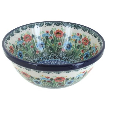 Blue Rose Polish Pottery Watercolor Garden Cereal/Soup Bowl