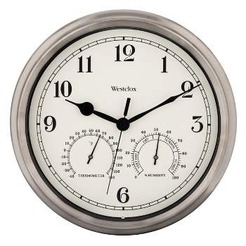 12" Indoor/Outdoor Wall Clock with Weather Resistant Temperature/Humidity Dials - Westclox