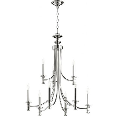 Quorum Lighting Rossington 9-Light Chandelier, Polished Nickel, 26.5 Width, 31 Height