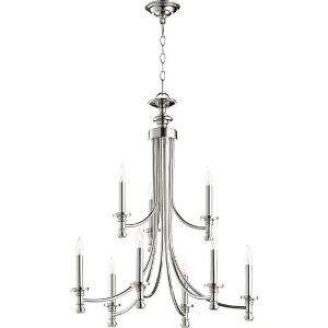 Quorum Lighting Rossington 9-Light Chandelier, Polished Nickel, 26.5 Width, 31 Height - 1 of 1