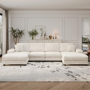 Convertible U-Shaped Combination Sofa,Modern 4 Seat Lounge Chair with Corduroy Fabric for Living Room - The Pop Home - 1 of 4