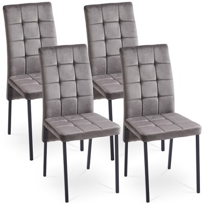 VYNXARIA Grey Velvet High Back Nordic Dining Chair Modern Fabric Chair with Black Legs, Set Of 4