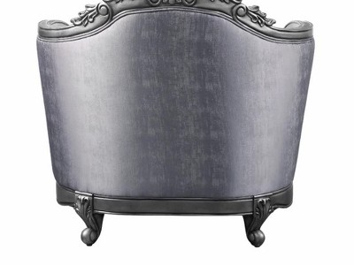 Ariadne Platinum Gray Floral Accent Chair with Carved Wood Detail