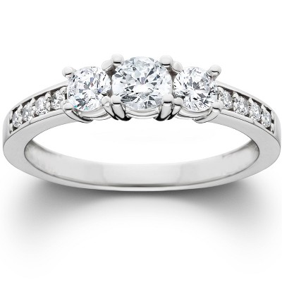 Pompeii3 1ct 3 stone ring 14k white gold