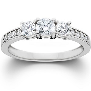 Pompeii3 1ct 3 stone ring 14k white gold - 1 of 4