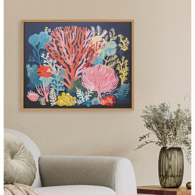 Bright Coral Underwater Ocean Print with Gold Frame, 20x16