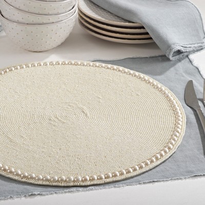 Vanilla Round Glass Beaded Placemat, 18"