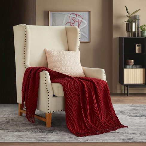 Red Fringe Plush Throw Blanket, Sold by at Home