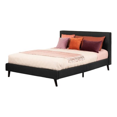 Elegant Matte Charcoal Upholstered Queen Bed with Chic Headboard