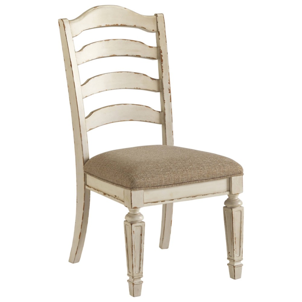 Photos - Chair Ashley Set of 2 Realyn Ladderback Dining Upholstered Side  Chipped White - S 