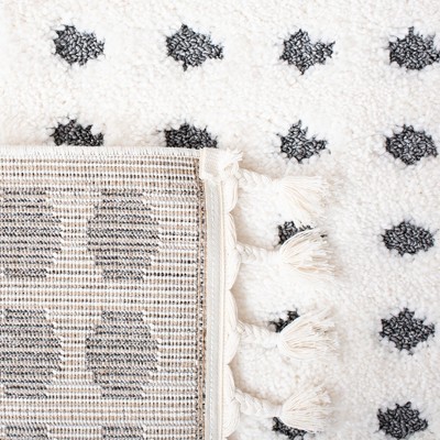 Ivory Diamond Braided Edge Shag Rug - Handmade Synthetic Rectangular