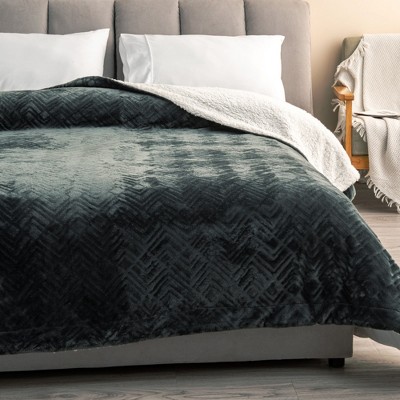 Charcoal Reversible Sherpa Fleece and Velvet Plush Throw Blanket