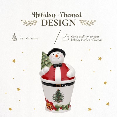 Spode Christmas Tree Mr. Snowman Cookie Jar - 10" Dolomite Christmas Cookie Jar with Lid - Winter-Themed Candy Jar, Festive Kitchen Décor — фото 3