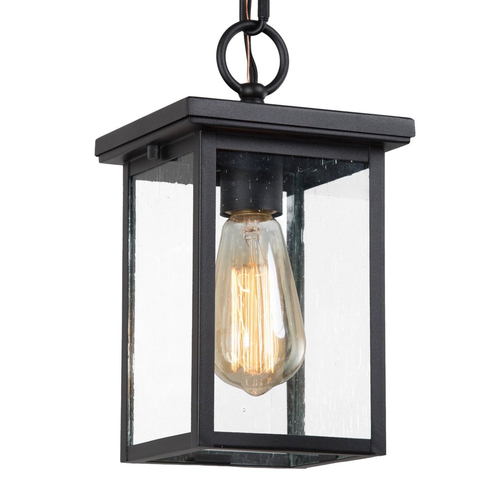 11" Square Glass/Metal Outdoor Pendant Lamp Black - LNC: ETL Listed, Weather-Resistant